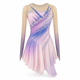 Figure Skating Dress Women's Girls' Ice Skating Dress Pink High Elasticity Training Competition Skating Wear Classic Crystal / Rhinestone Long Sleeve Ice Skati