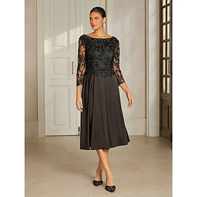 Women's A-Line Cocktail Dress Wedding Guest Dress Tea Length Crew Neck 3/4 Length Sleeve Illusion Sleeve Elegant Casual Daily Mother Of The Bride Semi Formal w