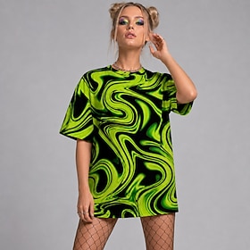 Retro Vintage 1980s Rave T-shirt Short Sleeves Disco Oversized Psychedelic Round Neck Fancy Dress Women's Halloween Carnival Party Performance Adults' T-shirt