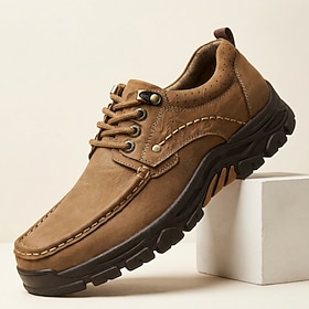 Men's Brown Moc-Toe Walking Shoes, Vintage Lace-Up Lug-Sole Casual Shoes For Ma…