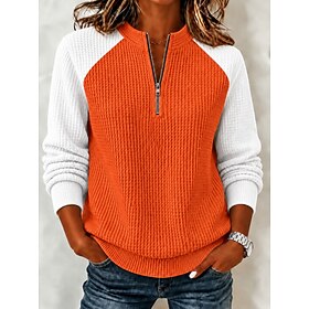 Women's Waffle Polo Shirts Solid Color Bohemia Active Vacation Long Sleeve High Neck Regular Tops Casual Daily Holiday Yellow Red Orange Summer Spring Fall Win