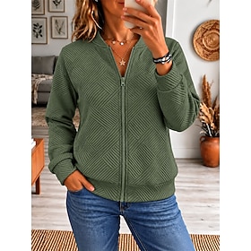 Women's Faux Cable Texture Top Bomber Jacket Casual Jacket Lightweight Pocket Casual Solid Color Casual Daily Street Regular Collarless Long Sleeve Outerwear B