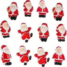10PCS Mini Santa Claus Figurines, Cute Resin Christmas Miniature Statues in Assorted Styles, Tiny Santa Decorations for Christmas Village, Fairy Garden, DIY Cr