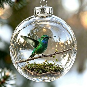 Hummingbird Christmas Ornament,Acrylic Insert Glass Ball Hanging Decoration with Glitter, Nature Bird Tree Ornament, Elegant Holiday Decor Gift for Christmas T