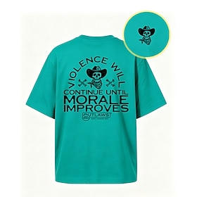 La violencia continuará hasta que mejore la moral - camiseta informal de manga corta con cuello redondo y estampado de calavera vaquera