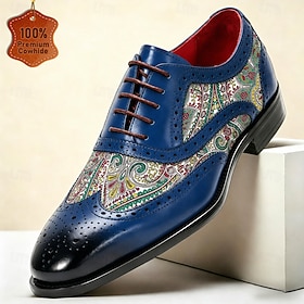 Men's Premium Cowhide Paisley Oxford Dress Shoes – Handcrafted Leather Business Formal Wedding Shoes for Gentlemen, Luxury Vintage Party Banquet Footwear