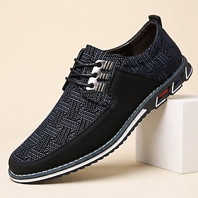 Men's Black Knit Casual Shoes, Breathable Lace-Up Walking Sneakers With Texture…
