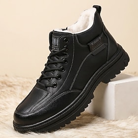 Men's Black Fur-Lined Lace-Up Boots, Warm Non-Slip Outdoor Casual Shoes For Men…