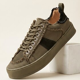 Men's Distressed Lace-Up Casual Sneakers, Vintage Low-Top Cushioned Walking Sho…