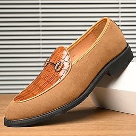 Men's Suede Crocodile Embossed Loafers, Metal Accent Slip-O…