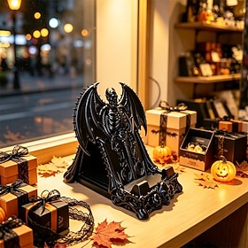 3D Printed Skull Phone Stand Dark Fantasy Stable Cell Phone Holder Plastic Spooky Devil Bat Phone Decorative Phone Stand