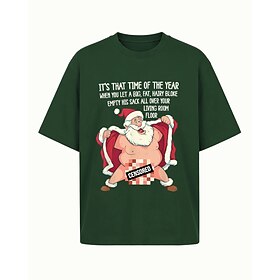 Men's Funny Its That Time Of The Year Big Fat Hairy Bloke Empty His Sack Santa Censored Cotton T Shirt