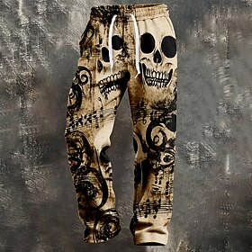 Halloween Men's Skull Sweatpants Casual Pants Mid Waist Ugly Horror Dark Punk Gothic Style Casual Outdoor Party Evening Wear Printed Elastic Drawstring Waist S