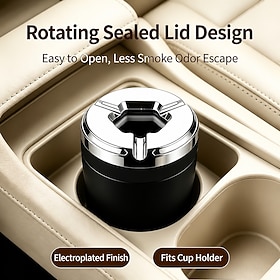Rotating Sealed Lid Car Ashtray Odor Resistant Auto Cigarette Ashtray Fits Vehicle Cup Holder, Heat Proof Easy Clean Car Interior Accessory for Truck SUV Van