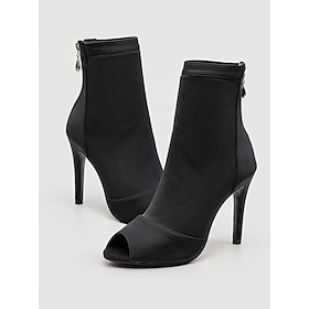 Women's Dance Boots Black Ankle Boots with Open Toe Stiletto High Heel Design, Sleek Latin Dance Shoes for Salsa, Ballroom Performance, Stage Shows and Profess
