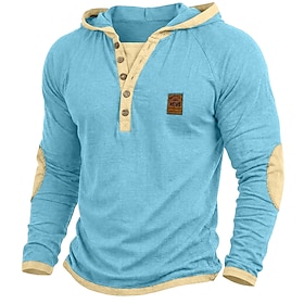 Homme T-shirt Chemise à Manches Longues Chemises pour hommes avec coudières manche longue Bloc de Couleur Slim Plissé Mode Designer Basique À lacets Patchwork