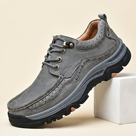 Men's Gray Lace-Up Walking Shoes, Vintage Brogue Detail Non-Slip Casual Shoes F…
