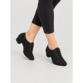 Women's Ballroom Dance Shoes Modern Dance Shoes Black Lace Up Low Heel Practice Shoes, Classic Closed Toe Latin Dance Shoes for Competition, Training, Perform