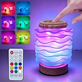 RGB Color Changing Table Lamp, USB Rechargeable Cordless LED Night Light with Touch Control, Remote  Timer, Portable Wood Grain Mood Lamp for Bedroom, Living R