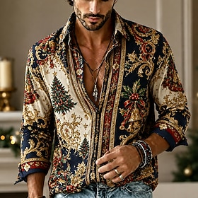 Christmas Men's Christmas Tree Christmas Bell Ugly Christmas Shirt Button Up Sh…