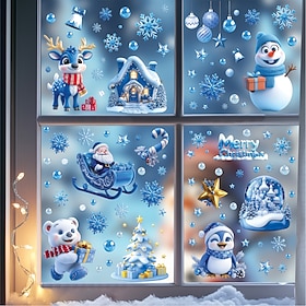 9 Sheets Christmas Window Clings, Holiday Wall Stickers for Glass Windows, Xmas Decorations Static Cling Decals, Winter Window Decor for Home Party