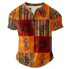 Men's Color Block Henley Shirt Tee Short Sleeve Vintage Fashion Designer Casual…