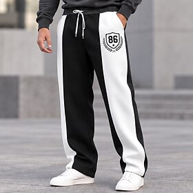Men's Sweatpants Trousers Straight Leg Sweatpants Drawstring Pocket Elastic Waist Shield Laurel Wreath Number 86 Crest Emblem Comfort Full Length Daily Outdoor
