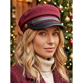 Women's Autumn Winter Color Block Flat Top Beret Cap, Polyester Casual Newsboy Hat with Contrast Visor, Chic Holiday Cap for Christmas, Daily Wear, Travel, Bru