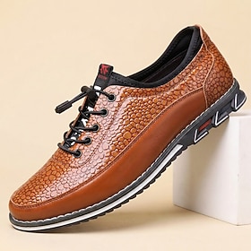 Men's Brown Reptile-Embossed Casual Shoes, Lace-Up Walking Shoes With Padded Co…