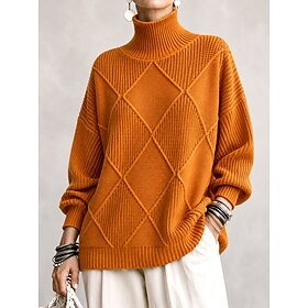 Women's Pullover Sweater Jumper Elegant Vacation Fashion Solid Color Turtleneck Hooded Long Sleeve Regular Tops Knit Blue Black Fall Winter
