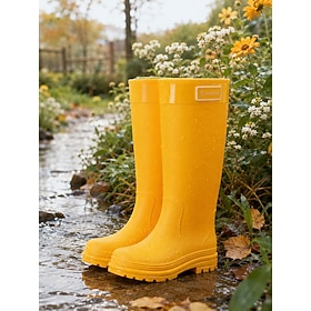 Women's Yellow Rain Boots - Waterproof Knee High Outdoor Garden Boots with Slip-Resistant Sole  Casual Utility Style, Ideal for Gardening, Rainy Days, Outdoor