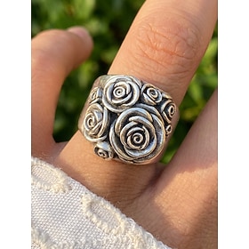 Women's Boho Floral Ring, Vintage Alloy Rose Flower Statement Ring, Multiple Sizes, Antique Style Jewelry for Daily Wear, Casual Outings, Festivals, Parties G