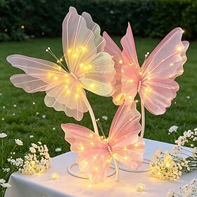 3D LED Butterfly Decorations Gradient Pink Decoracion, Battery Powered Hanging Butterflies, Light up Wall Decor, for Christmas Wedding Birthday Party Outdoor P