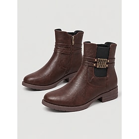 Women's Dark Brown Chelsea-Inspired Ankle Boots, Casual Boots With Side Elastic…