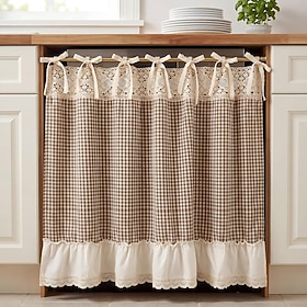 Thickened Linen Crochet Sheer Oven Door Skirt Curtain Vintage Gingham Plaid Check Kitchen Decor Farmhouse Appliance Dust Cover Curtain