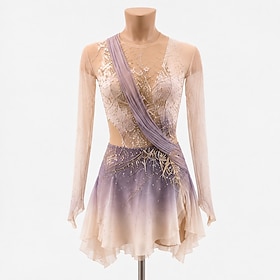 Figure Skating Dress Women's Ice Skating Dress Graywhite Patchwork Open Back St…