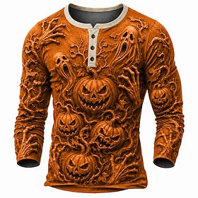 Men's Halloween Graphic Halloweenpumpkin Henley Shirt Long Sleeve Fashion Cute …