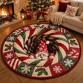 Christmas 3D Vortex Optical Illusion Round Rug, Non Slip Decorative Floor Mat, Festive Visual Trap Design, Xmas Home Decoration Gift for Family and Holiday Par