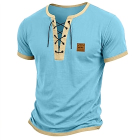 Men's T Shirt Henley Shirt Tee Short Sleeve Shirt Short Sleeve Crossover Collar…