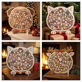 7.9 Inch Christmas 3D Wooden Puzzle, Cute Dog Cat Reindeer Shaped Wood Puzzle, …