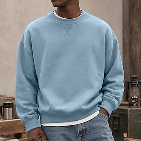 Men's Sweatshirt Fleece Sweatshirt Pullover Blue White Black Yellow Navy Blue Crew Neck Plain Casual Daily Sports Outdoor Streetwear Cool Sportswear Spring Al
