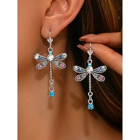 Women's Alloy Bohemian Dragonfly Earrings with Crystal Dangle Design, Vintage Nature Inspired Drop Earrings for Autumn Casual Wear, Garden Party, Travel, Weddi
