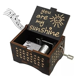 Hand-cranked Music Box You Are My Sunshine/Can't Help Falling in Love Wood Antique Engraved Musical Case for Loved Ones Gifts for Lover Boyfriend Girlfriend Hu