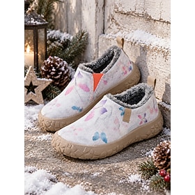 Women's Wide Fit Walking Shoes - Butterfly Print Slip-On Sneakers With Faux Fur…
