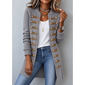 Women's Long Cardigan Knit Sweater Napoleonic Vintage Stylish Ethnic Style Ribbed Crew Neck Buttons Long Sleeve Long Tops Knit Party Halloween Holiday Blue Pin