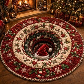 Christmas 3D Vortex Optical Illusion Round Rug, Non Slip Decorative Floor Mat, Festive Visual Trap Design, Xmas Home Decoration Gift for Family and Holiday Par