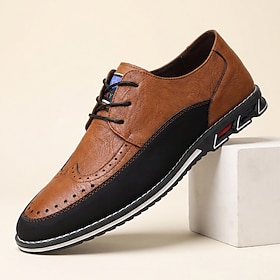 Men's Brown Business Casual Shoes, Lace-Up Derby Walking Shoes With Perforated …