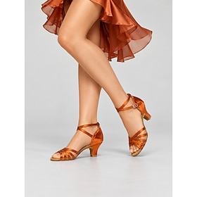 Women's Latin Dance Shoes Purple Satin High Heel Open Toe Strappy Ballroom Shoes with Ankle Buckle for Women Salsa Rumba Cha Cha Competition Performance  Dance