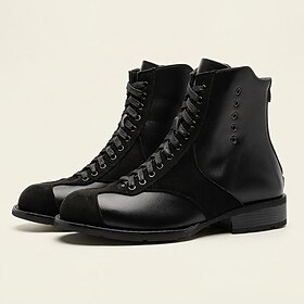 Men's Vintage Lace-Up Riding Boots, Square-Toe Side-Zip Motorcycle Boots for Rugged Men, Riding, Festivals and Casual Streetwear