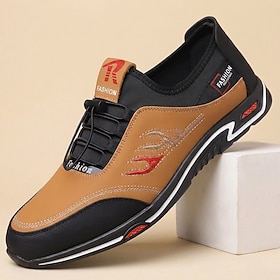 Men's Brown And Black Slip-On Casual Shoes, Elastic Walking Sneakers With Contr…